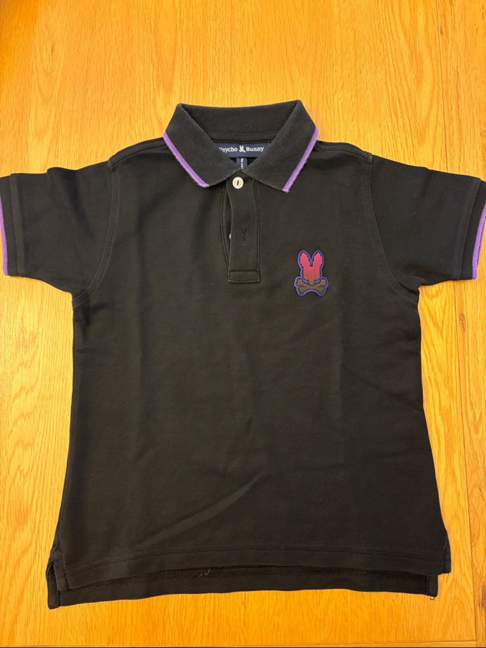 Psycho Bunny Black Short Sleeve Polo with Purple Trim - size 5-6 years